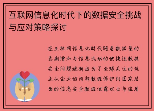 互联网信息化时代下的数据安全挑战与应对策略探讨