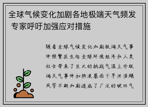 全球气候变化加剧各地极端天气频发 专家呼吁加强应对措施